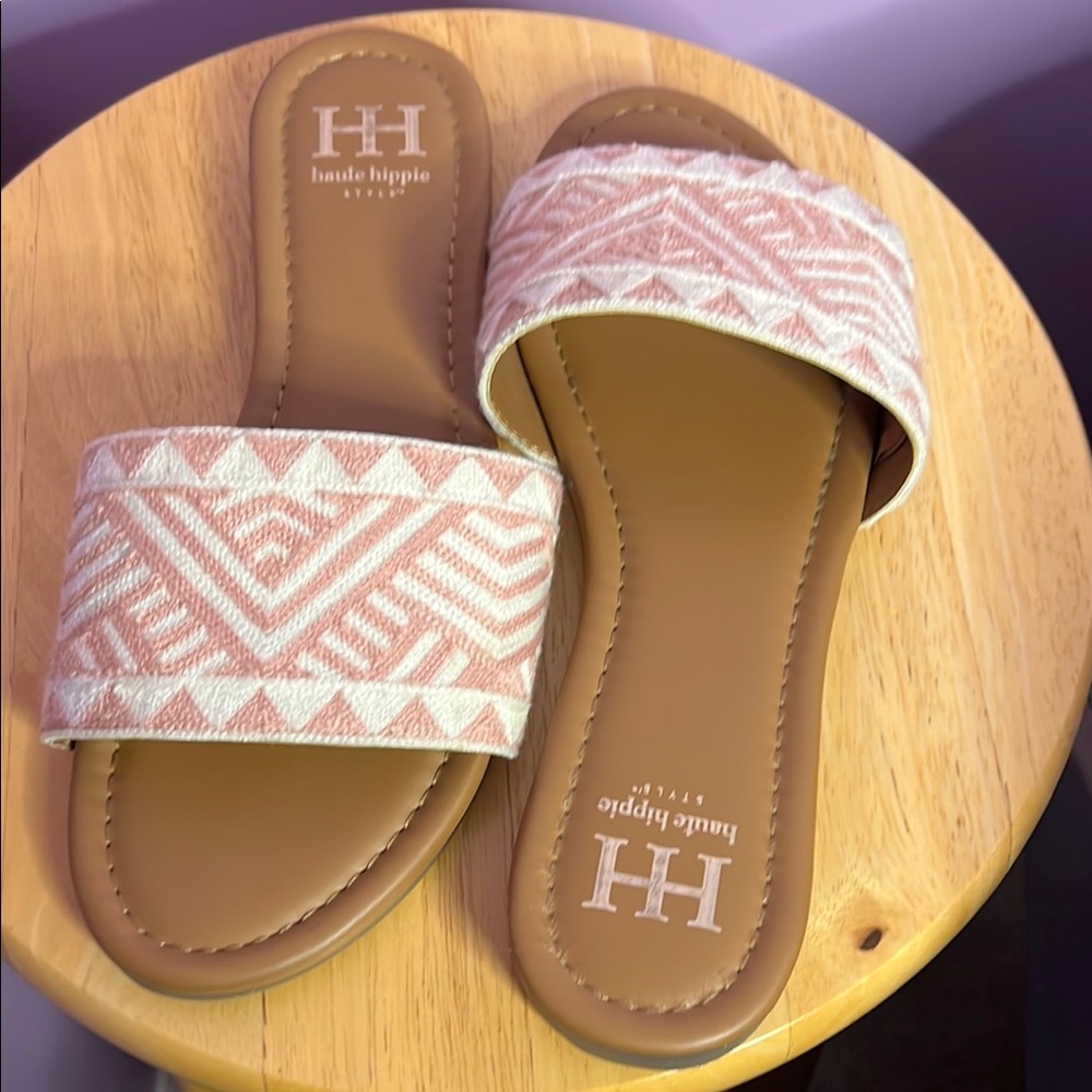 Haute Hippie Pink and Brown Slide Sandals